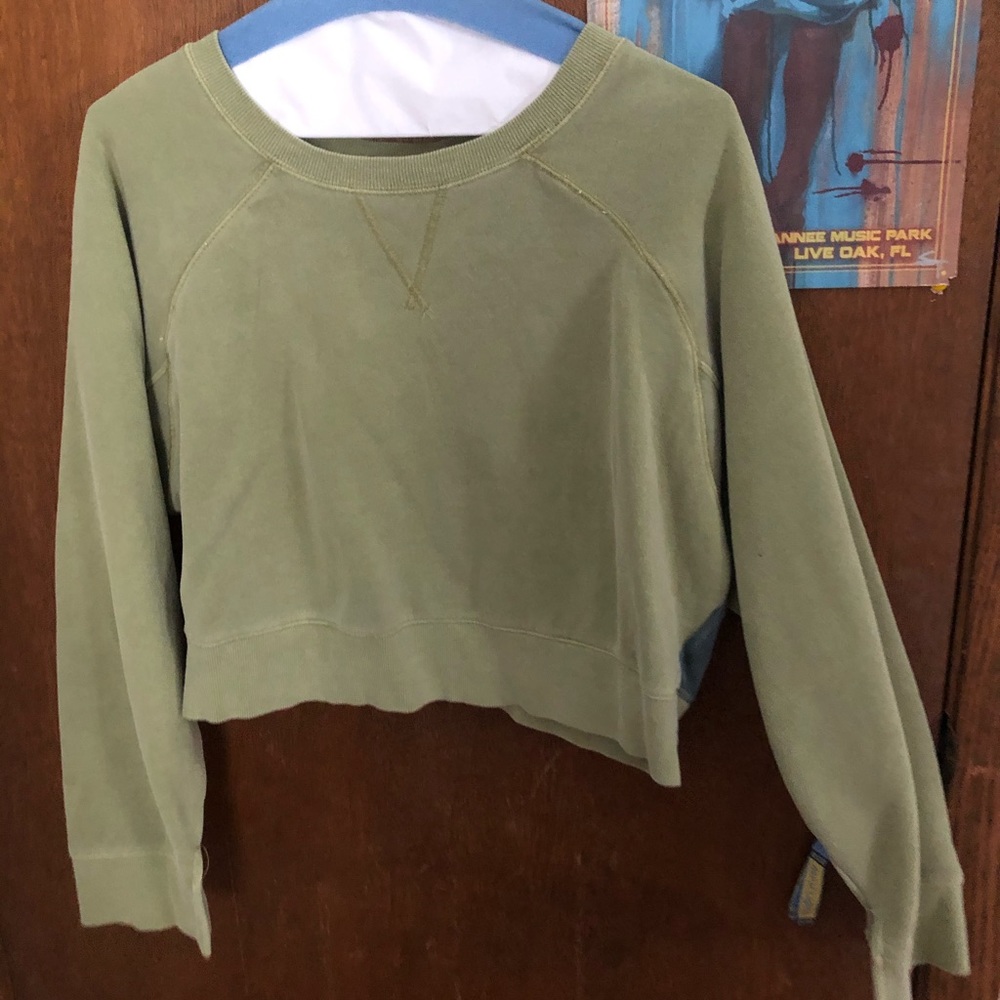 Olive Green cropped hoodie see thru back
